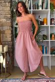 Arbi Gingham Shirring Bandeau Jumpsuit Indian Red